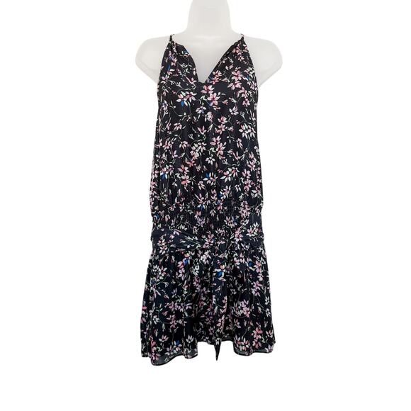 Parker Floral Print Halter Sleeveless Smocked Mini Dress Black Size Medium - Picture 1 of 7